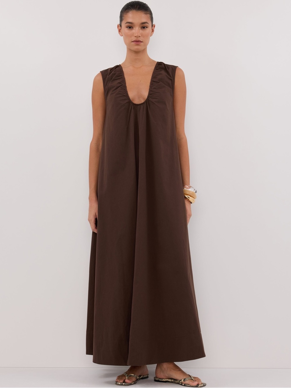 NEW: DISSH Gabby Bitter Choc Oversized Cotton Midi Dress - US 8